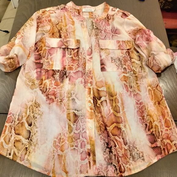 CALVIN KLEIN Sz Medium Button Down Top - Picture 7 of 8